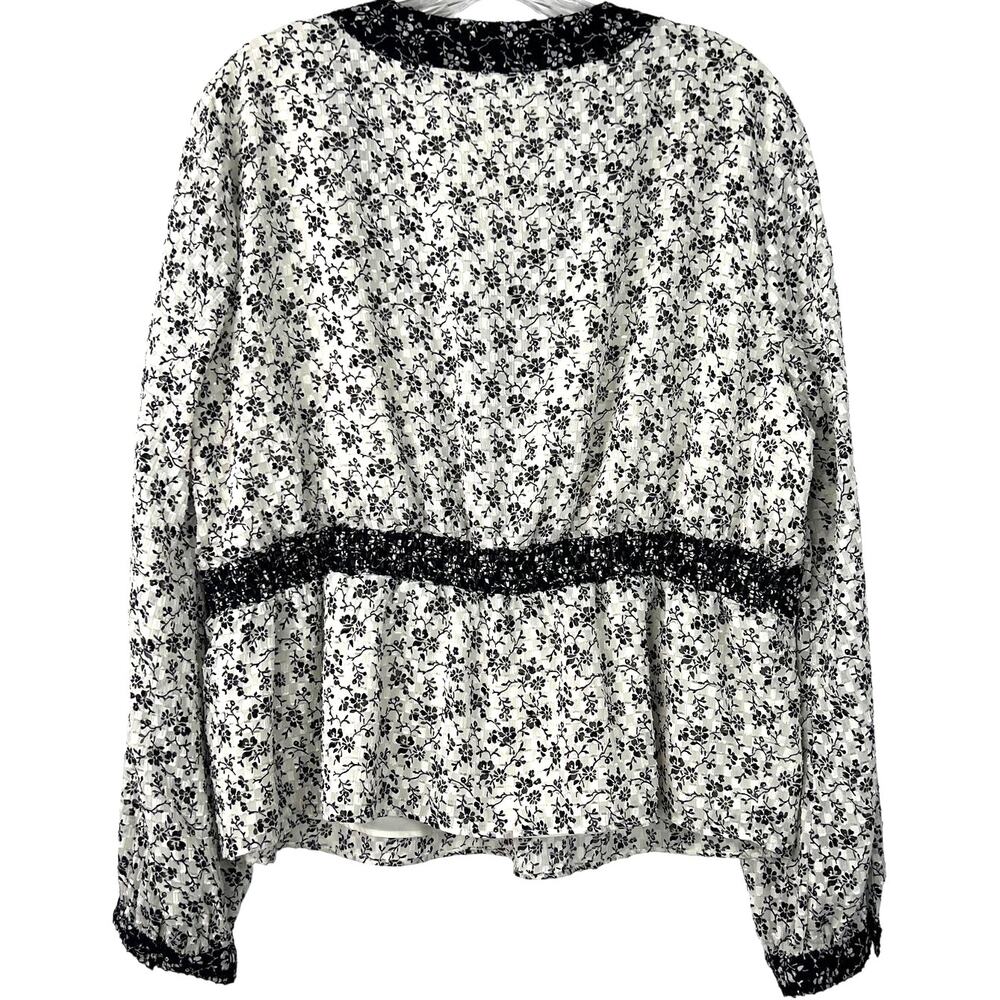 Madewell Women's Peplum Blouse Black and White Ditsy Floral Print Airy Size XL - Picture 2 of 16